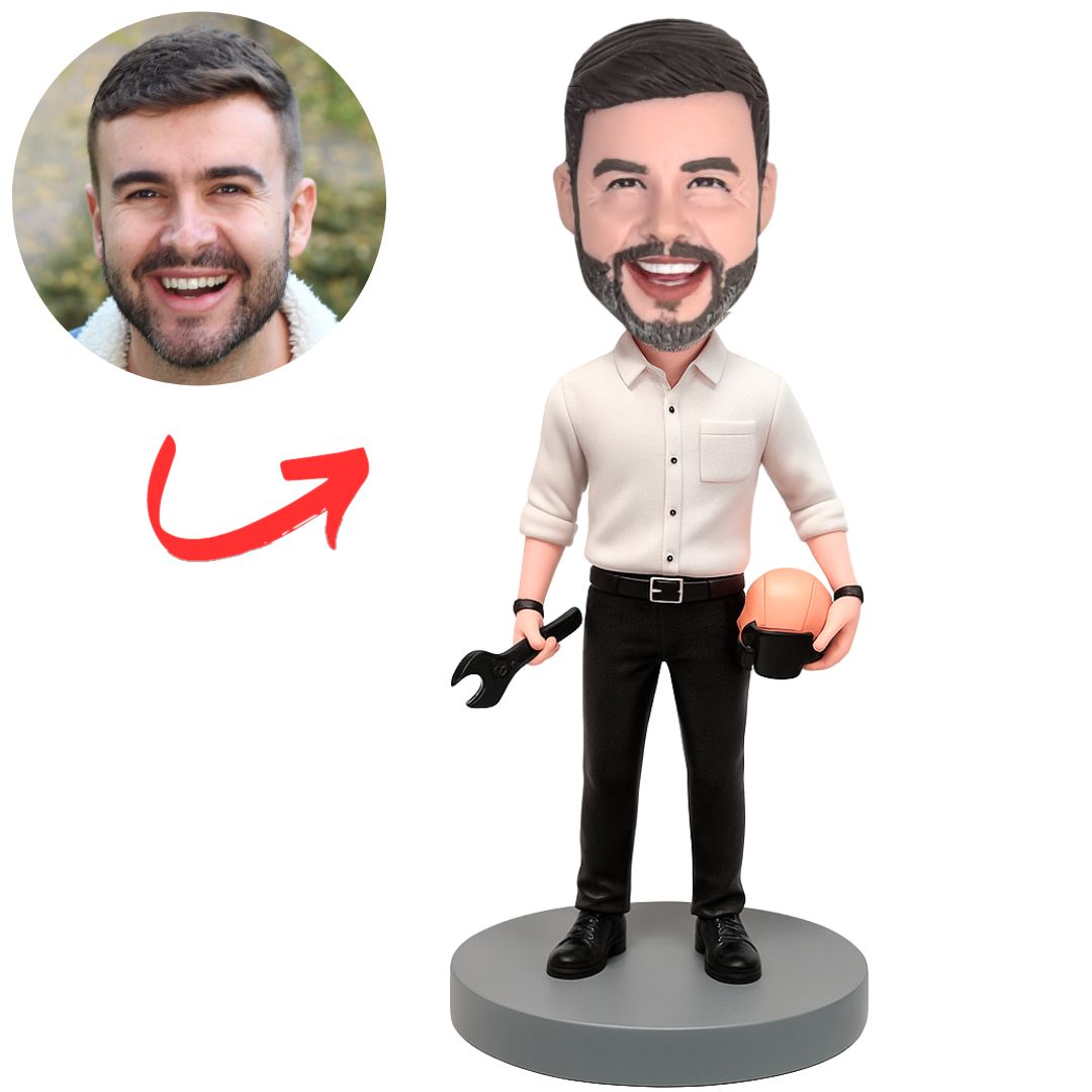 Handsome Engineer Holding a Wrench Personalized Bobbleheads