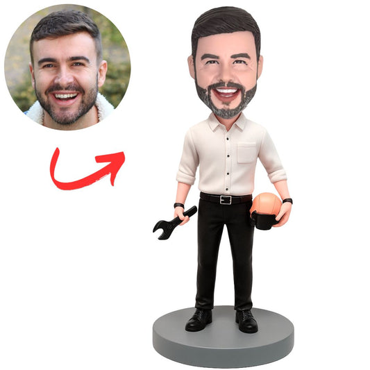 Handsome Engineer Holding a Wrench Personalized Bobbleheads