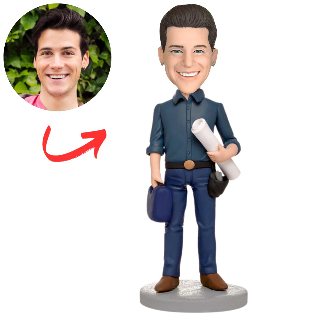 Engineer Holding a Toolbox Custom Bobbleheads