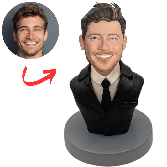 Black Coat Business Man Personalized Bust Bobbleheads
