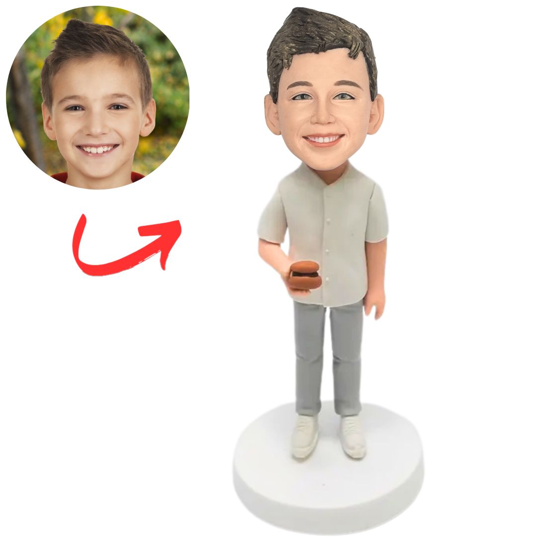 Child Holding a Hamburger Custom Kid Bobbleheads