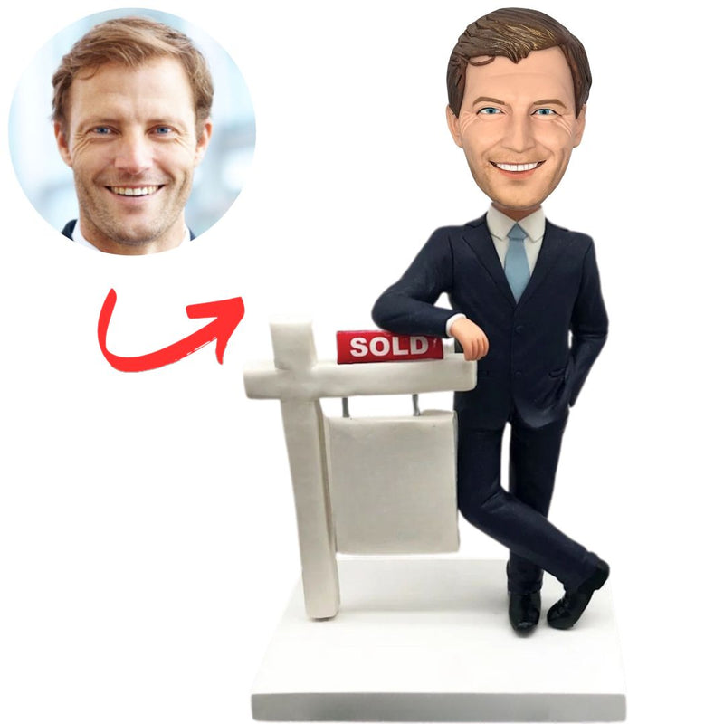 Bobbleheads Gifts Real Estate Agent in Blue Suit Custom Bobbleheads