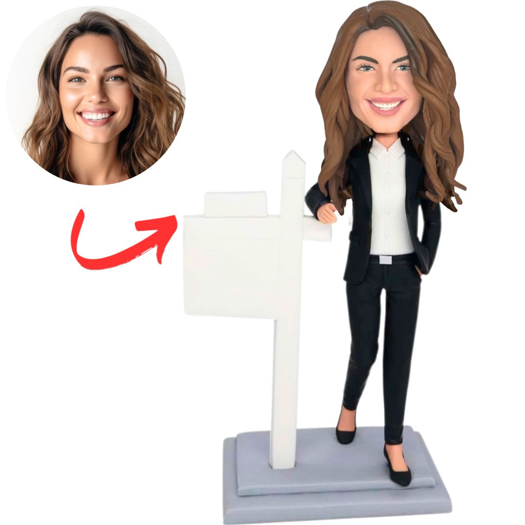 Bobbleheads Gifts Female Realtor in Black Suit Custom Bobbleheads
