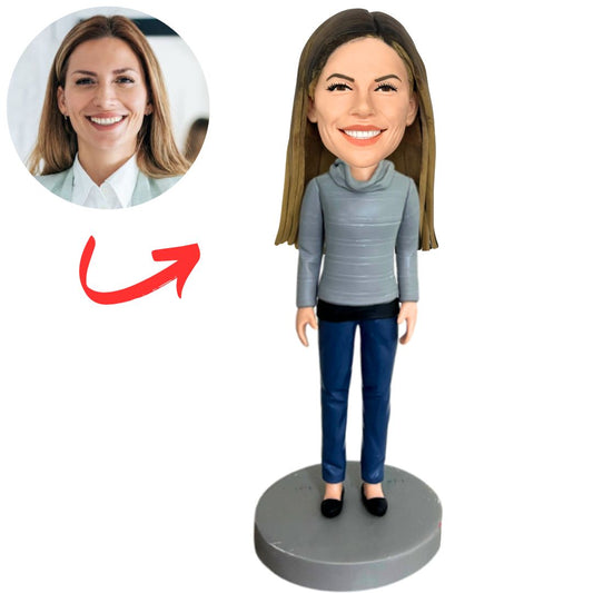 Grey Hoodie Woman Custom Bobbleheads
