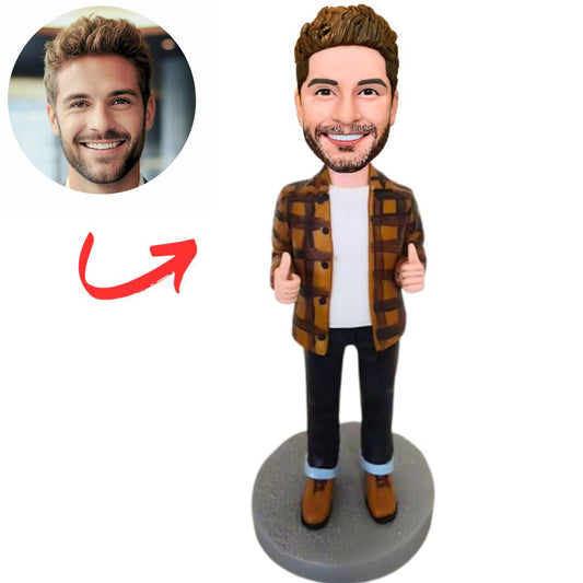 Man in Plaid Shirt Showing Thumbs up Custom Bobbleheads