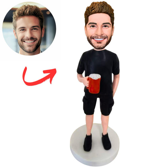 Black Suit Cool Man Holding Beer Custom Bobbleheads