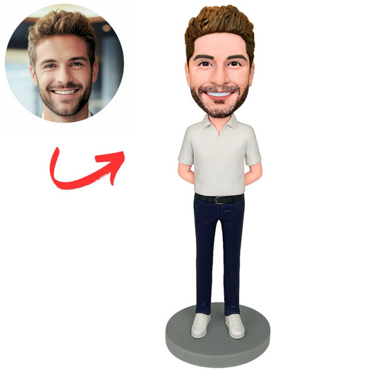 Handsome Man with Hands Behind Back Custom Bobbleheads