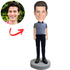 Fashionable Man in Striped T-shirt Custom Bobbleheads