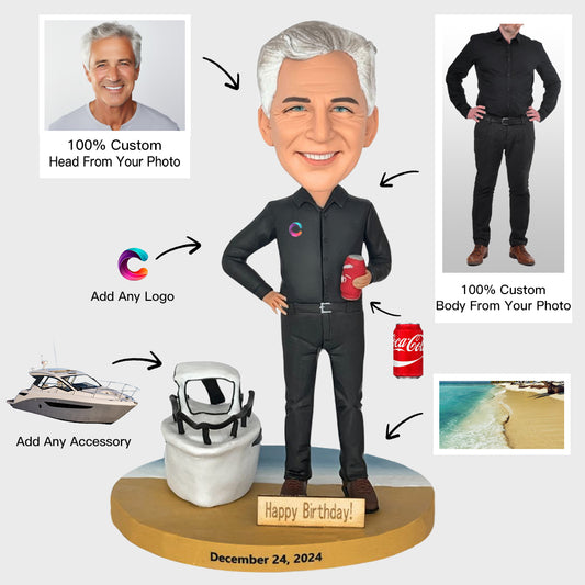 Fully Customizable 1 Person Custom Bobbleheads with Your Logo Text